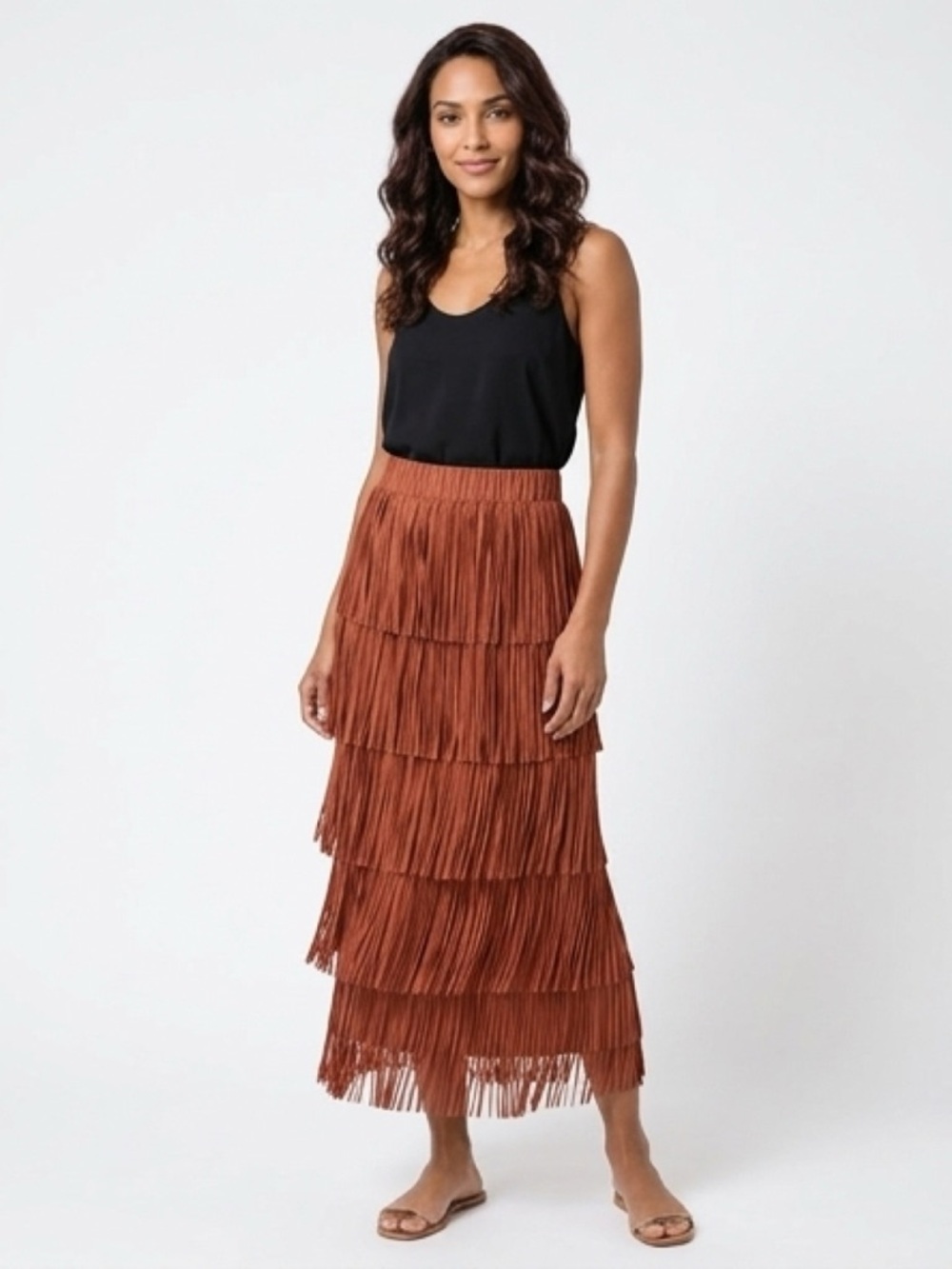 ✨ Taba Rust Fringe Skirt | Size L | NWOT | Boho Western Statement ✨ - Picture 2 of 5